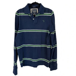 Abercrombie & Fitch Men's Long Sleeve Muscle Striped Polo Cotton Shirt Sz L GUC